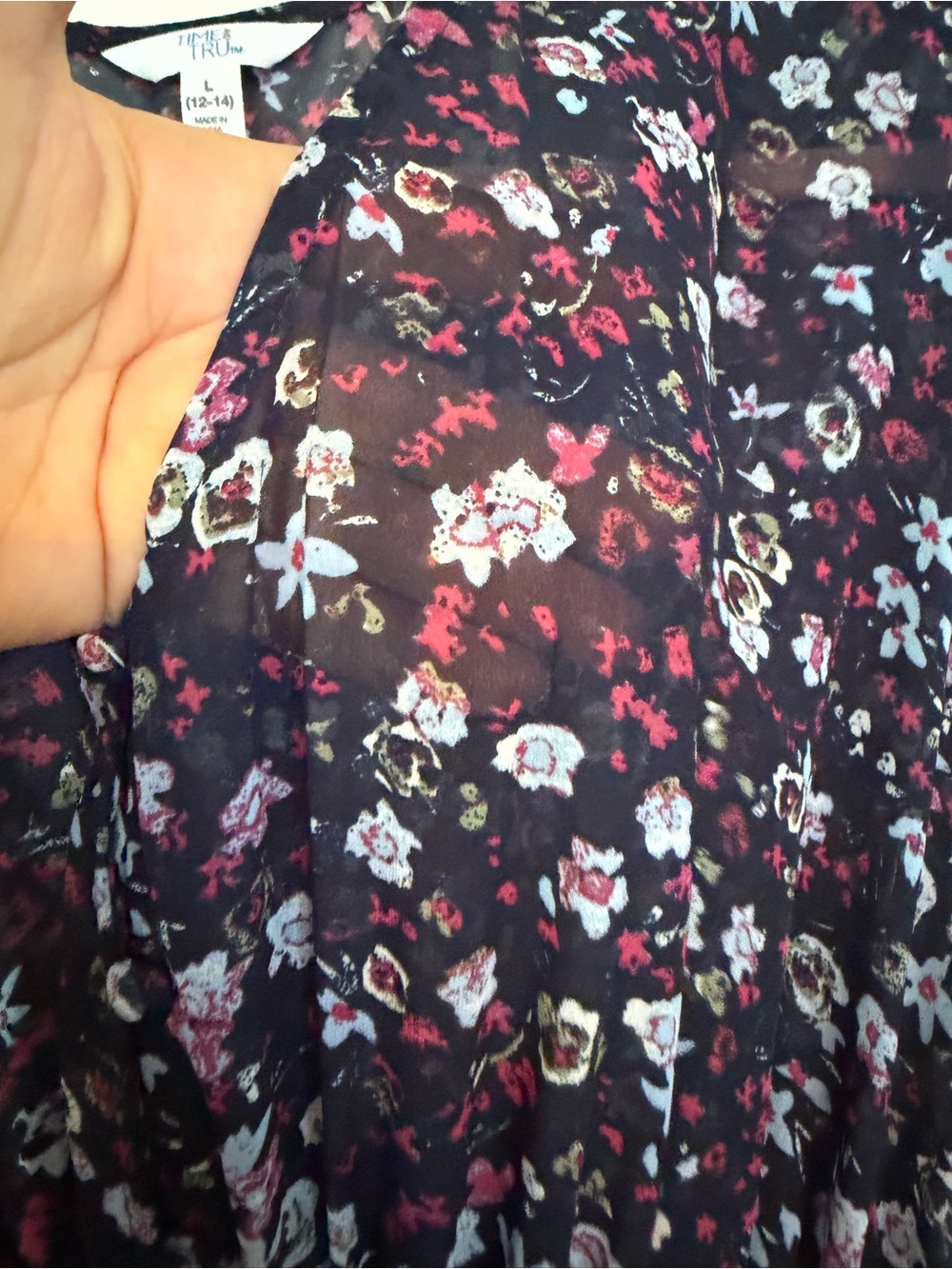 Time and Tru Black Floral Long Sleeve Tiered Dress - Picture 3 of 6